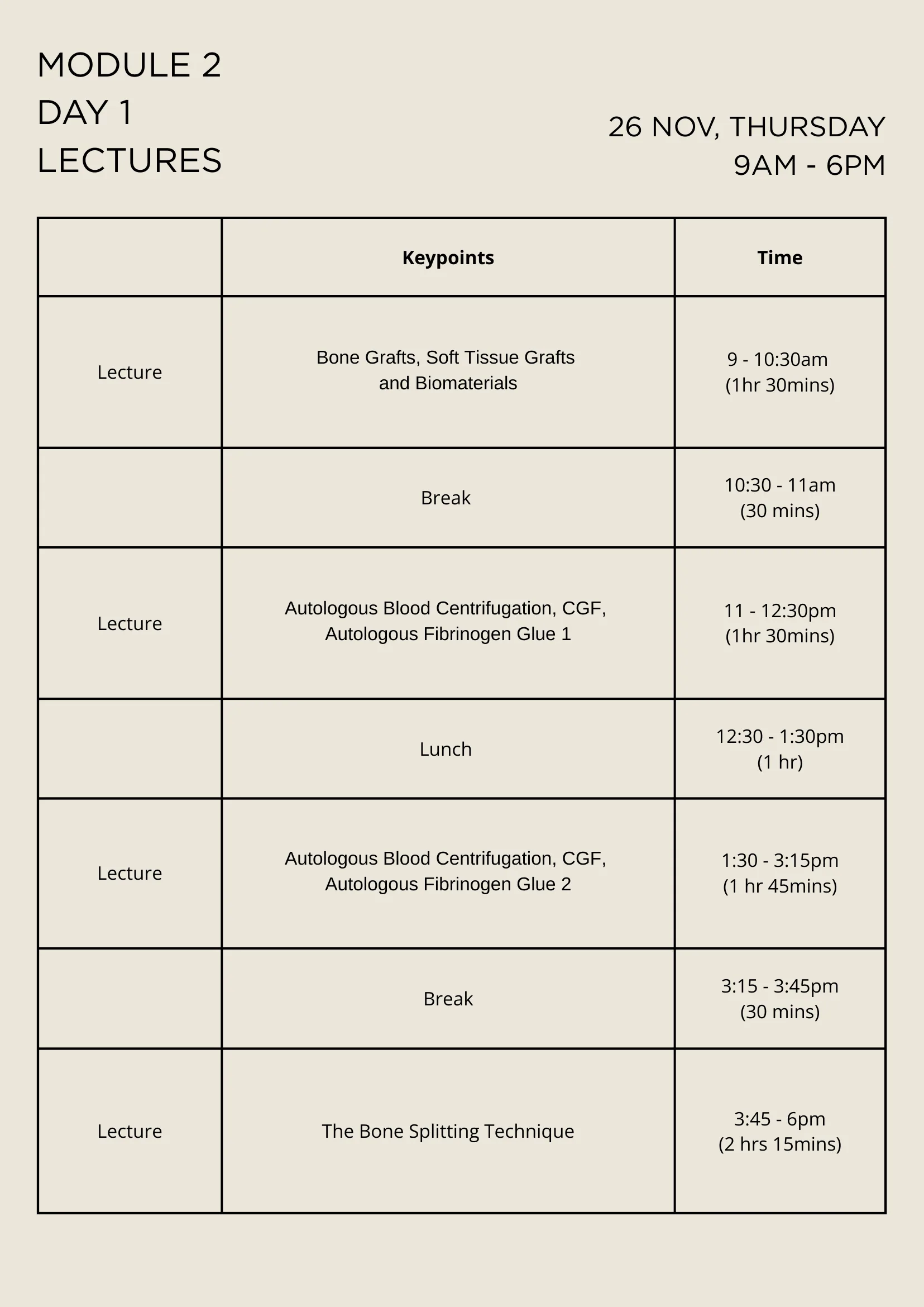 Programme schedule